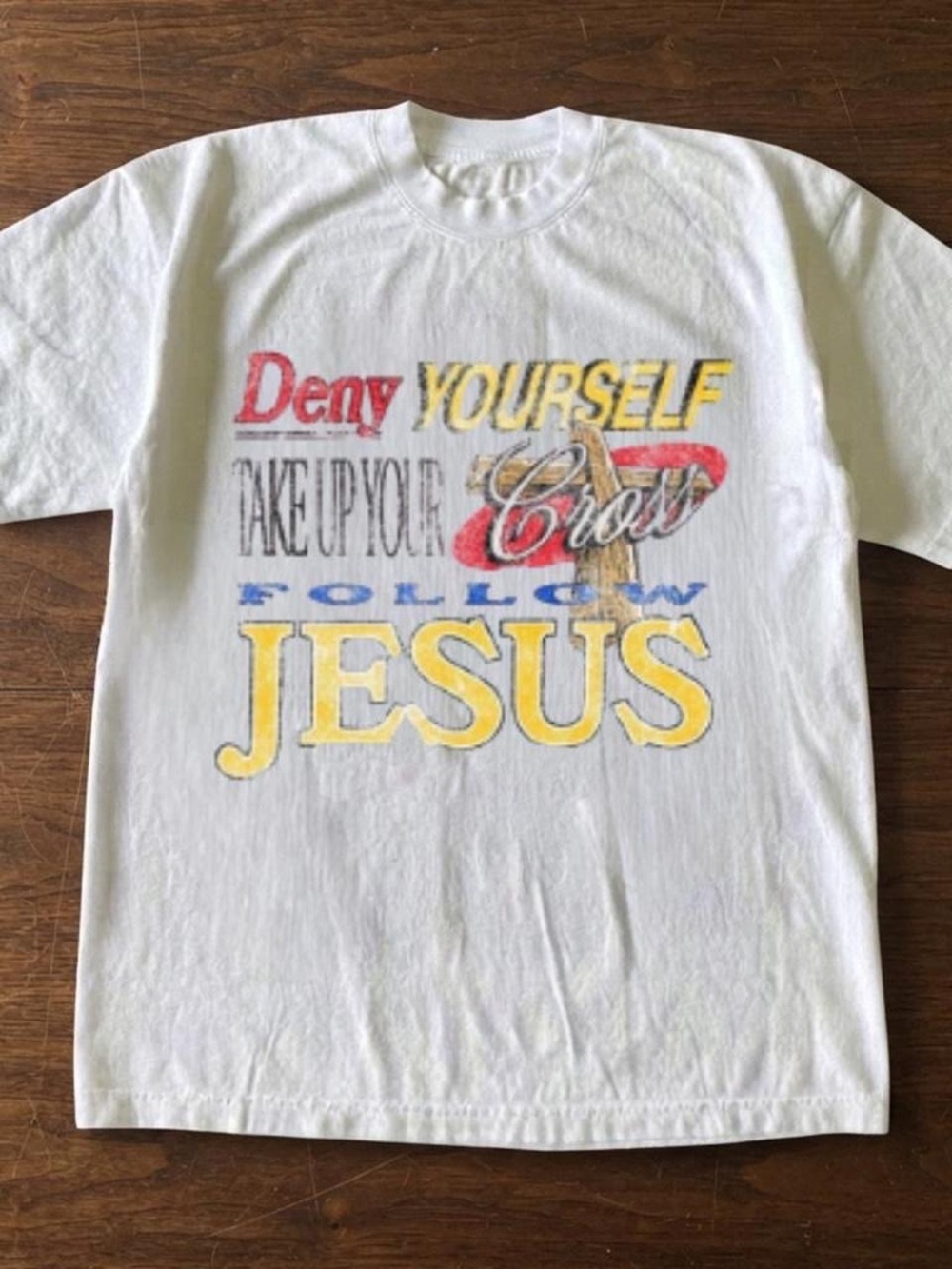 Gildan White Short Sleeve Tee with Bold Multi-Color Faith Graphic